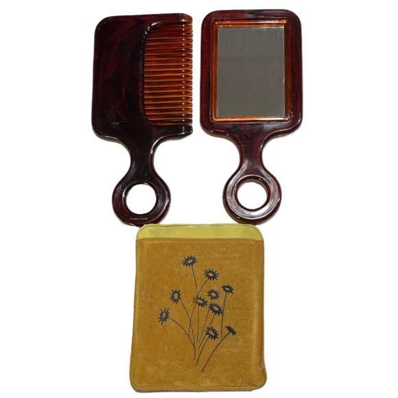 Hong Kong Accessories Vtg Lucite Tortoiseshell Purse Mirror Comb With Case Made In Hong Kong